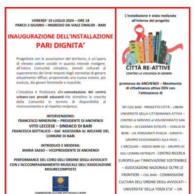 VENERDI 19 LUGLIO 2024 – INSTALLAZIONE “PARI DIGNITA'”